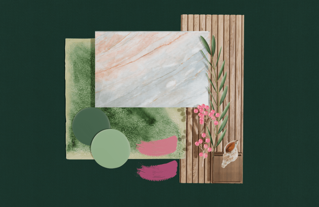 green and pink moodboard